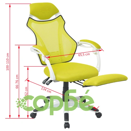 Офис стол, накланящ се, подложка за крака, плат, бяло и зелено ➤ топ цена ➤ sorbe.bg