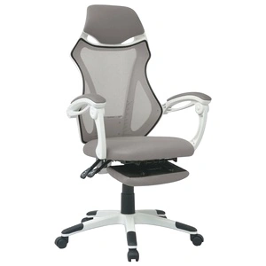 Офис стол, накланящ се, подложка за крака, плат, бяло и сиво