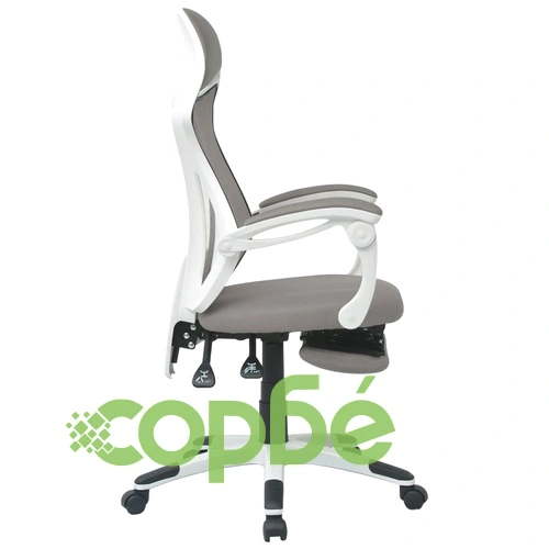 Офис стол, накланящ се, подложка за крака, плат, бяло и сиво ➤ топ цена ➤ sorbe.bg