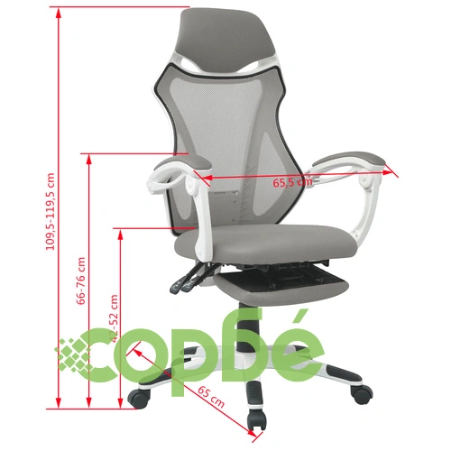 Офис стол, накланящ се, подложка за крака, плат, бяло и сиво ➤ топ цена ➤ sorbe.bg