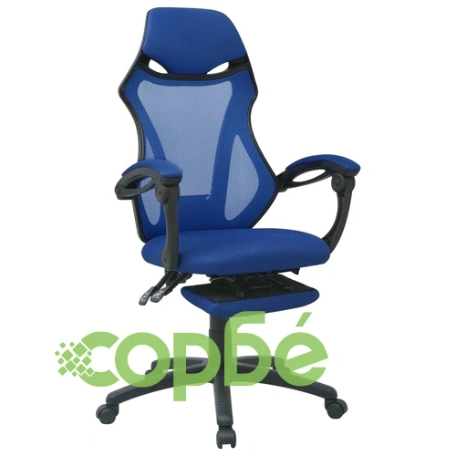 Офис стол, накланящ се, подложка за крака, плат, черно и синьо ➤ топ цена ➤ sorbe.bg