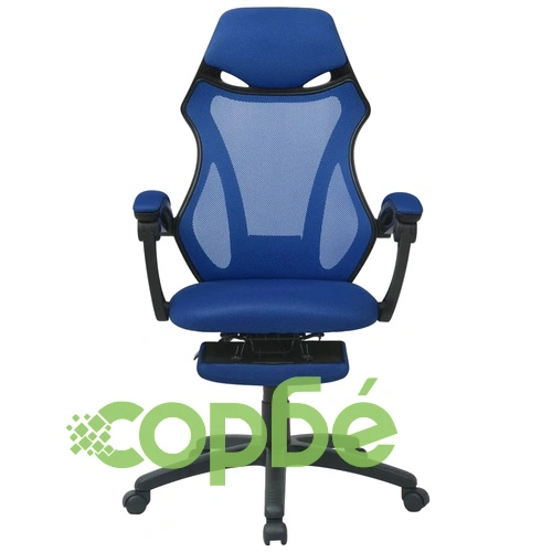 Офис стол, накланящ се, подложка за крака, плат, черно и синьо ➤ топ цена ➤ sorbe.bg