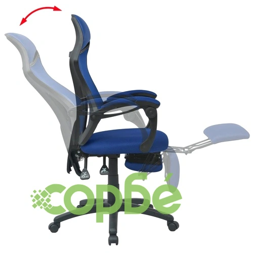 Офис стол, накланящ се, подложка за крака, плат, черно и синьо ➤ топ цена ➤ sorbe.bg