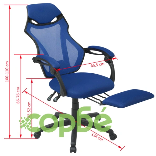Офис стол, накланящ се, подложка за крака, плат, черно и синьо ➤ топ цена ➤ sorbe.bg