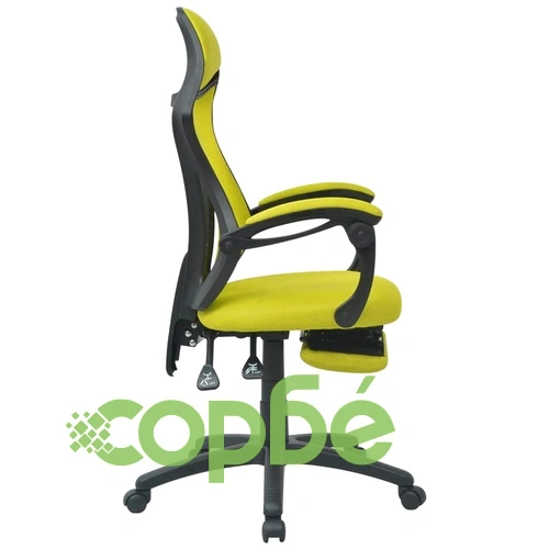 Офис стол, накланящ се, подложка за крака, плат, черно и зелено ➤ топ цена ➤ sorbe.bg