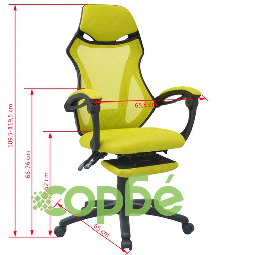 Офис стол, накланящ се, подложка за крака, плат, черно и зелено ➤ топ цена ➤ sorbe.bg