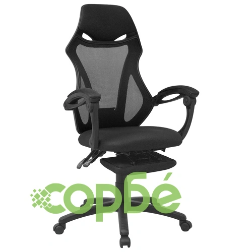 Офис стол, накланящ се, подложка за крака, плат, черно ➤ топ цена ➤ sorbe.bg