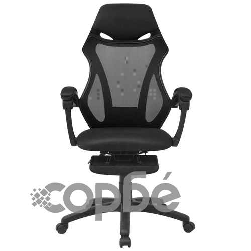 Офис стол, накланящ се, подложка за крака, плат, черно ➤ топ цена ➤ sorbe.bg