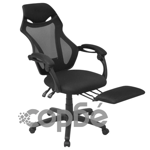 Офис стол, накланящ се, подложка за крака, плат, черно ➤ топ цена ➤ sorbe.bg