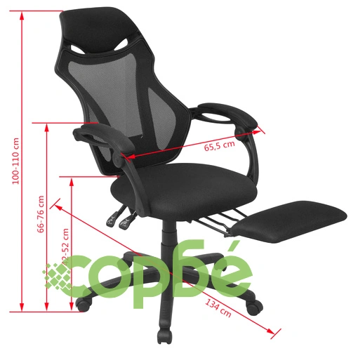 Офис стол, накланящ се, подложка за крака, плат, черно ➤ топ цена ➤ sorbe.bg