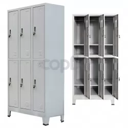 Заключващ се шкаф с 6 отделения, стомана, 90x45x180 см, сив 