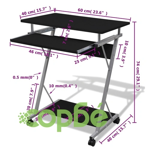 Бюро за компютър с изтеглящ плот за клавиатура, черно ➤ топ цена ➤ sorbe.bg