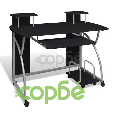 Мобилно бюро за компютър с изтеглящ плот за клавиатура, черно ➤ топ цена ➤ sorbe.bg