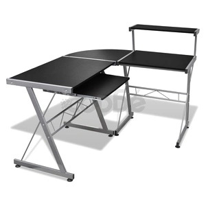 Работно бюро за компютър с изтеглящ плот за клавиатура, черно