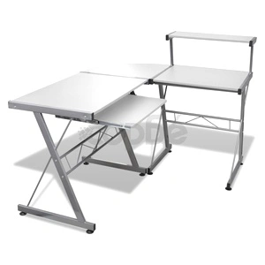 Работно бюро за компютър с изтеглящ плот за клавиатура, бяло