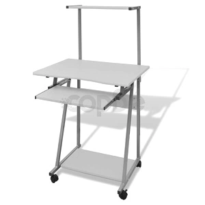 Бюро за компютър с изтеглящ плот за клавиатура и горен рафт, бяло