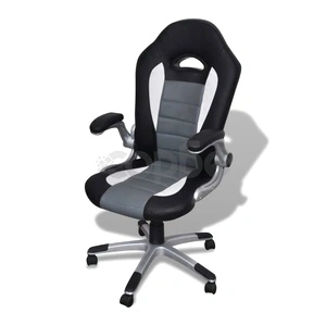 Офис стол от изкуствена кожа с модерен дизайн, сив