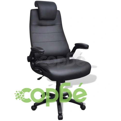 Черен въртящ се стол от изкуствена кожа, регулируем ➤ топ цена ➤ sorbe.bg