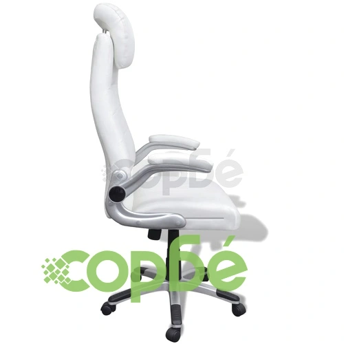 Бял въртящ се стол от изкуствена кожа, регулируем ➤ топ цена ➤ sorbe.bg