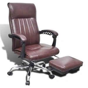 Офис стол с регулируема опора за крака, изкуствена кожа, кафяв 