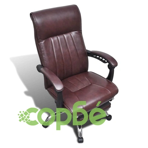 Офис стол с регулируема опора за крака, изкуствена кожа, кафяв  ➤ топ цена ➤ sorbe.bg