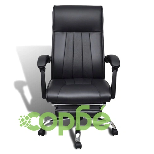 Офис стол с регулируема опора за крака, изкуствена кожа, черен ➤ топ цена ➤ sorbe.bg