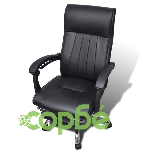 Офис стол с регулируема опора за крака, изкуствена кожа, черен ➤ топ цена ➤ sorbe.bg