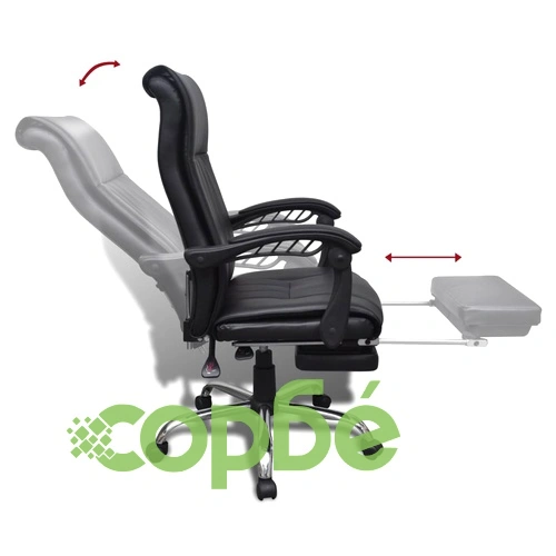 Офис стол с регулируема опора за крака, изкуствена кожа, черен ➤ топ цена ➤ sorbe.bg