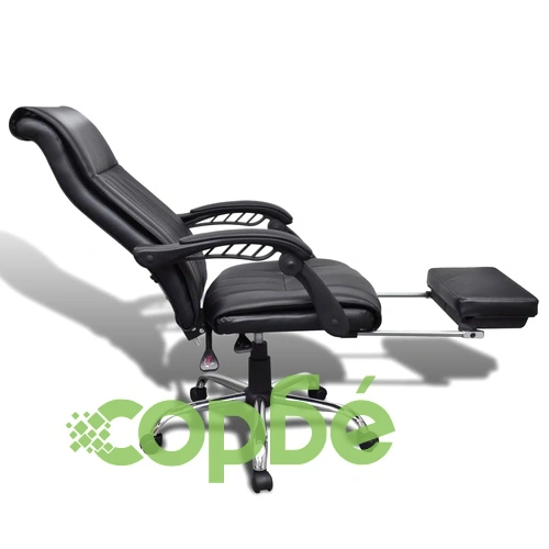 Офис стол с регулируема опора за крака, изкуствена кожа, черен ➤ топ цена ➤ sorbe.bg