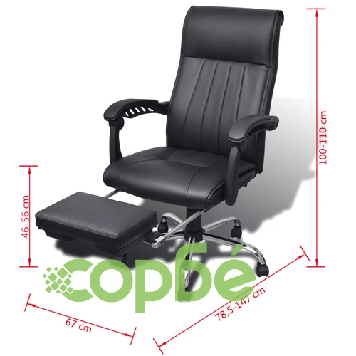 Офис стол с регулируема опора за крака, изкуствена кожа, черен ➤ топ цена ➤ sorbe.bg