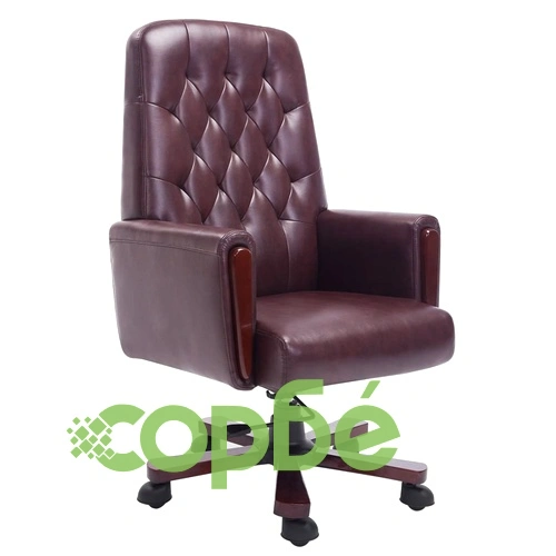 Офис стол Честърфийлд, кафяв, изкуствена кожа  ➤ топ цена ➤ sorbe.bg