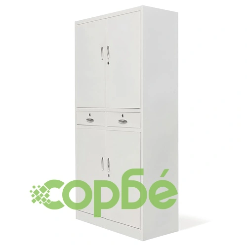 Офис шкаф с 4 врати и 2 чекмеджета, сив, 180 см, стомана ➤ топ цена ➤ sorbe.bg