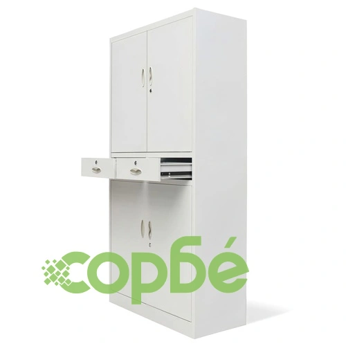 Офис шкаф с 4 врати и 2 чекмеджета, сив, 180 см, стомана ➤ топ цена ➤ sorbe.bg