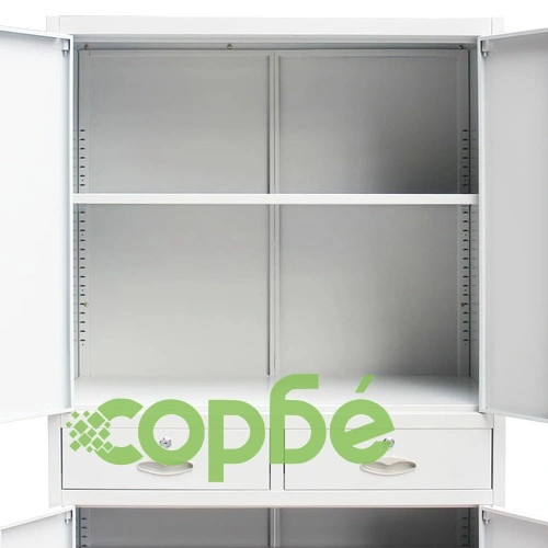 Офис шкаф с 4 врати и 2 чекмеджета, сив, 180 см, стомана ➤ топ цена ➤ sorbe.bg