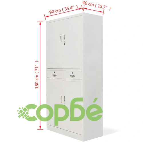 Офис шкаф с 4 врати и 2 чекмеджета, сив, 180 см, стомана ➤ топ цена ➤ sorbe.bg