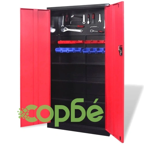 Метален шкаф за инструменти, 180 см, черно-червен ➤ топ цена ➤ sorbe.bg