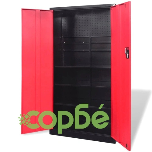 Метален шкаф за инструменти, 180 см, черно-червен ➤ топ цена ➤ sorbe.bg