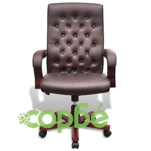 Кафяв офис стол Честърфийлд от изкуствена кожа ➤ топ цена ➤ sorbe.bg