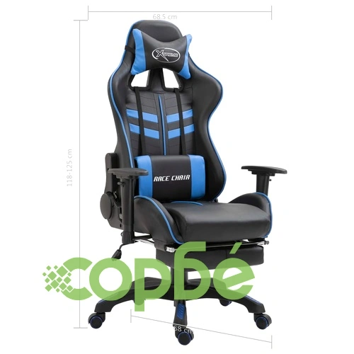 Геймърски стол с подложка за крака, синьо, изкуствена кожа ➤ топ цена ➤ sorbe.bg