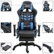 Геймърски стол с подложка за крака, синьо, изкуствена кожа