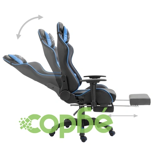 Геймърски стол с подложка за крака, синьо, изкуствена кожа ➤ топ цена ➤ sorbe.bg