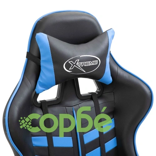 Геймърски стол с подложка за крака, синьо, изкуствена кожа ➤ топ цена ➤ sorbe.bg