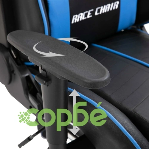 Геймърски стол с подложка за крака, синьо, изкуствена кожа ➤ топ цена ➤ sorbe.bg