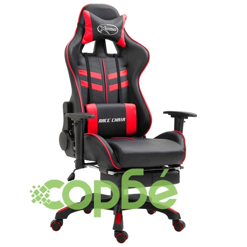 Геймърски стол с подложка за крака, червено, изкуствена кожа ➤ топ цена ➤ sorbe.bg