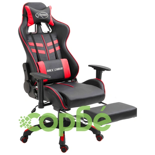 Геймърски стол с подложка за крака, червено, изкуствена кожа ➤ топ цена ➤ sorbe.bg