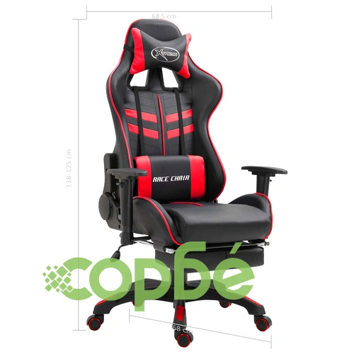 Геймърски стол с подложка за крака, червено, изкуствена кожа ➤ топ цена ➤ sorbe.bg