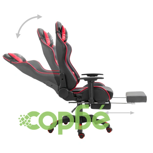 Геймърски стол с подложка за крака, червено, изкуствена кожа ➤ топ цена ➤ sorbe.bg