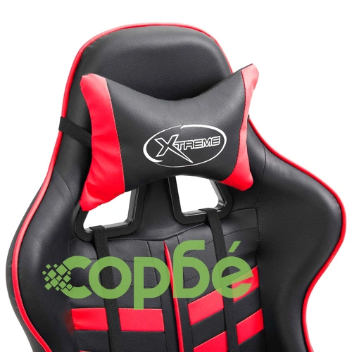 Геймърски стол с подложка за крака, червено, изкуствена кожа ➤ топ цена ➤ sorbe.bg