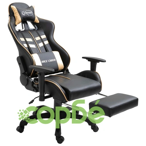 Геймърски стол с подложка за крака, златисто, изкуствена кожа ➤ топ цена ➤ sorbe.bg