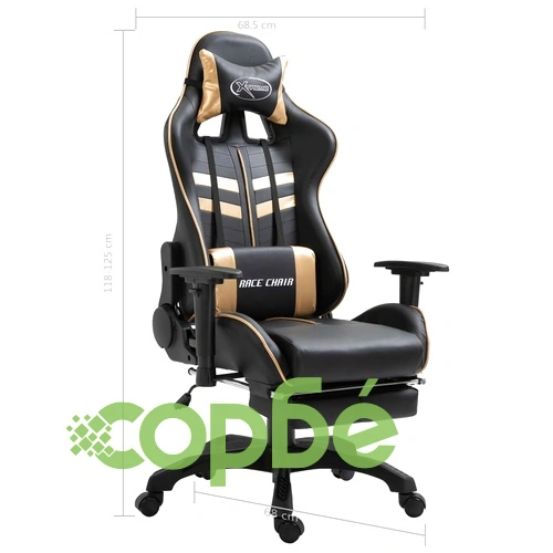 Геймърски стол с подложка за крака, златисто, изкуствена кожа ➤ топ цена ➤ sorbe.bg